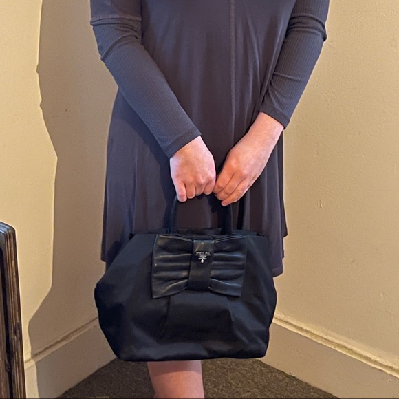 Black Prada Tessuto Nappa Bow Tote - Picture 3 of 10
